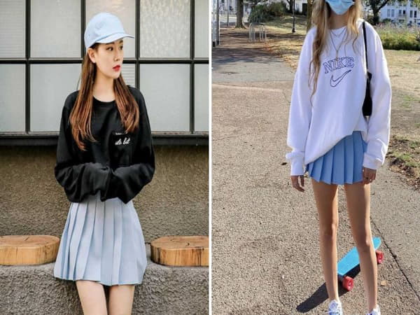 Hoodie + Chân Váy Tennis – Phong Cách Nữ Sinh Hàn Quốc
