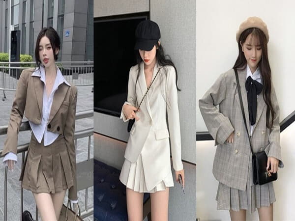 Áo blazer ngắn + Chân váy ngắn