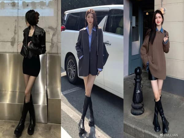 Cách phối boot cao cổ cho dáng người hình đồng hồ cát